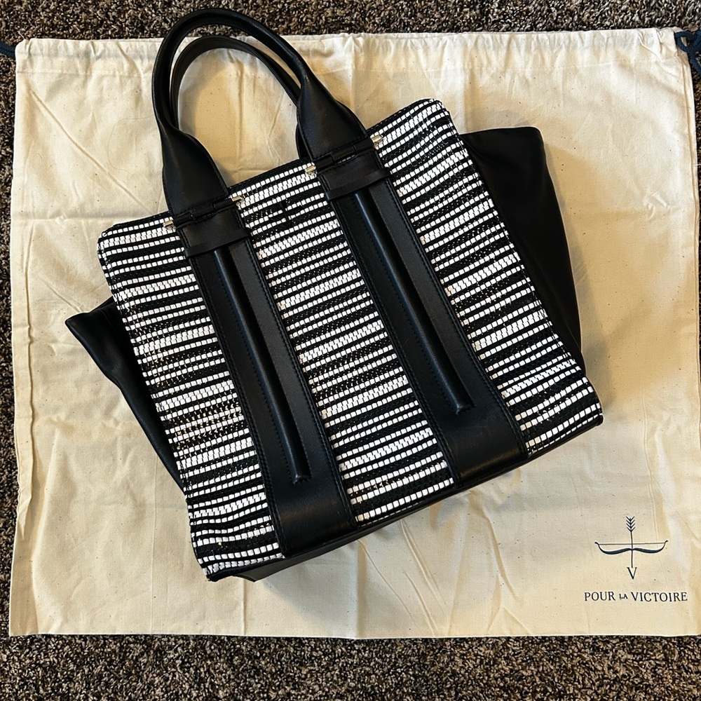 Pour La Victoire The Servant Tote in Black & White Weave